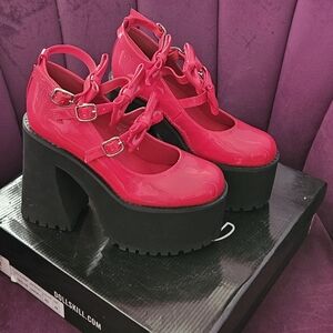 Dolls Kill Red and Black Platform Shoes